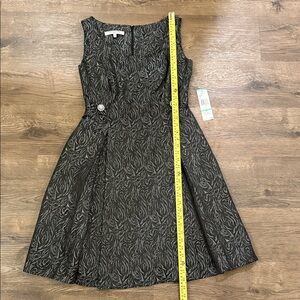 Evan Picone Black and Silver Jacquard Midi Dress NWT Size 8